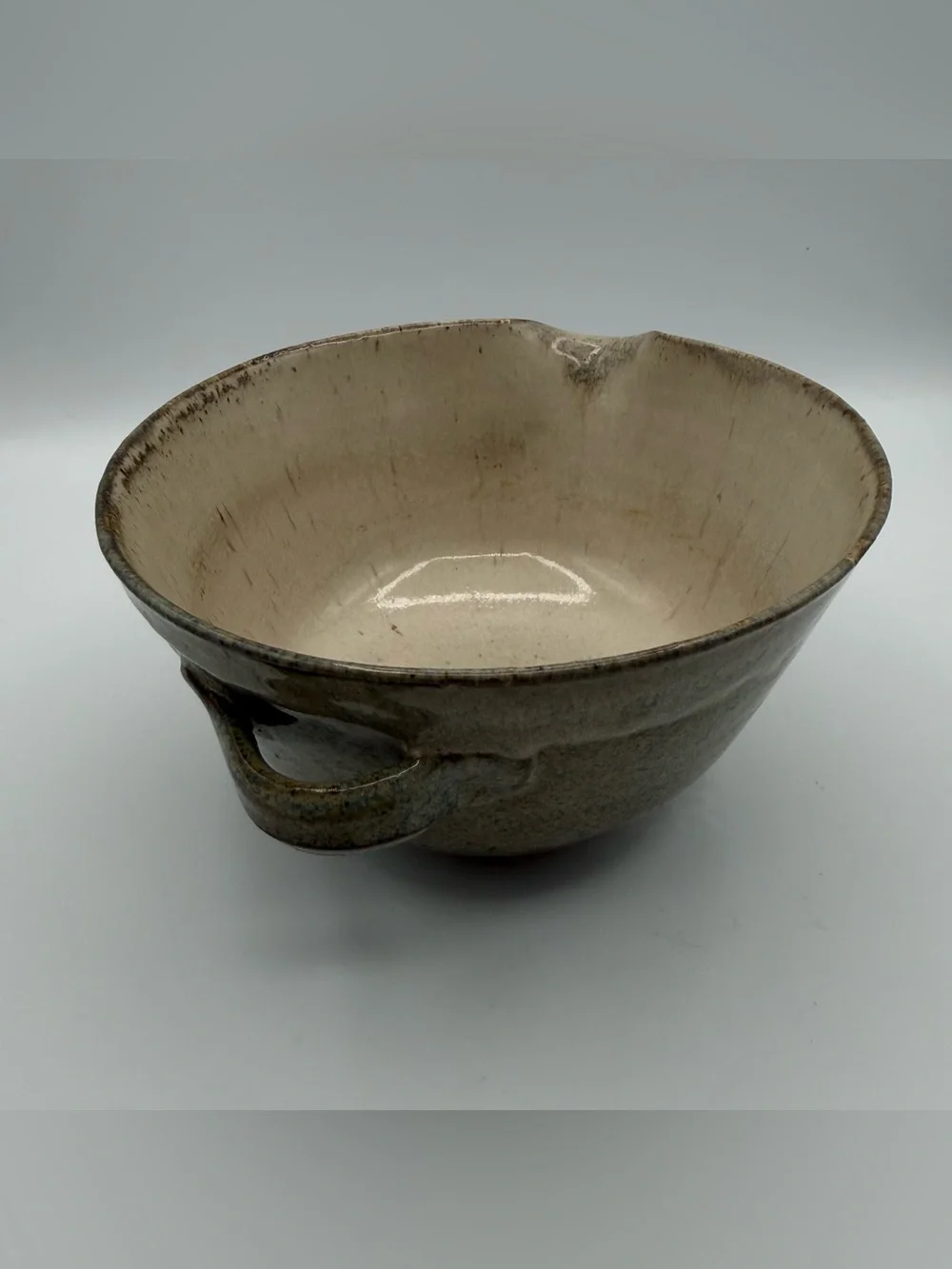 Vintage Studio Pottery Stoneware Batter Bowl Pouring Mixing Bowl Blue Green 7.5”